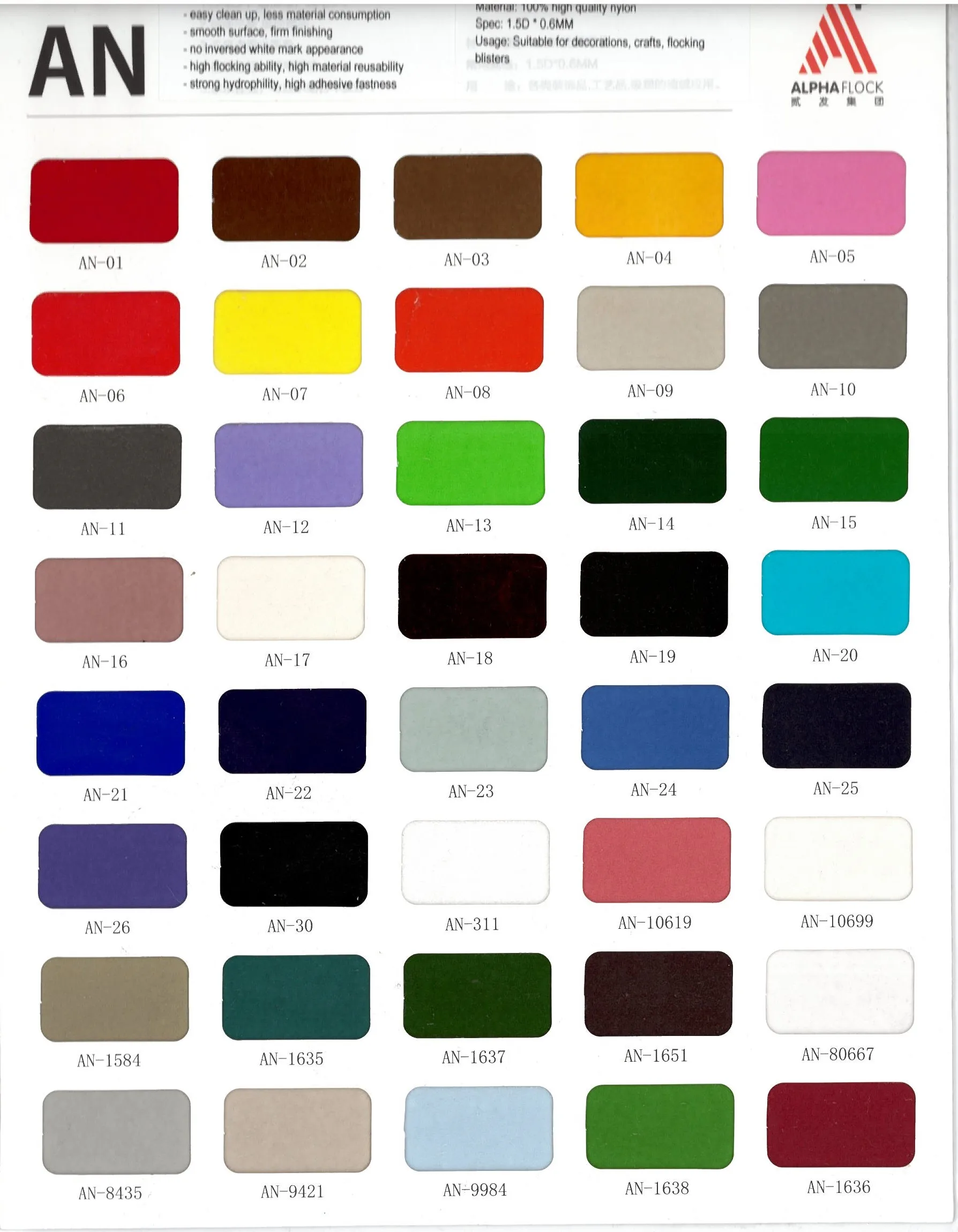 Manufacture Nylon Pile AN 0.6mm 1.5D denier Electrostatic Flocking powder Flock Fiber Flocks AN-01