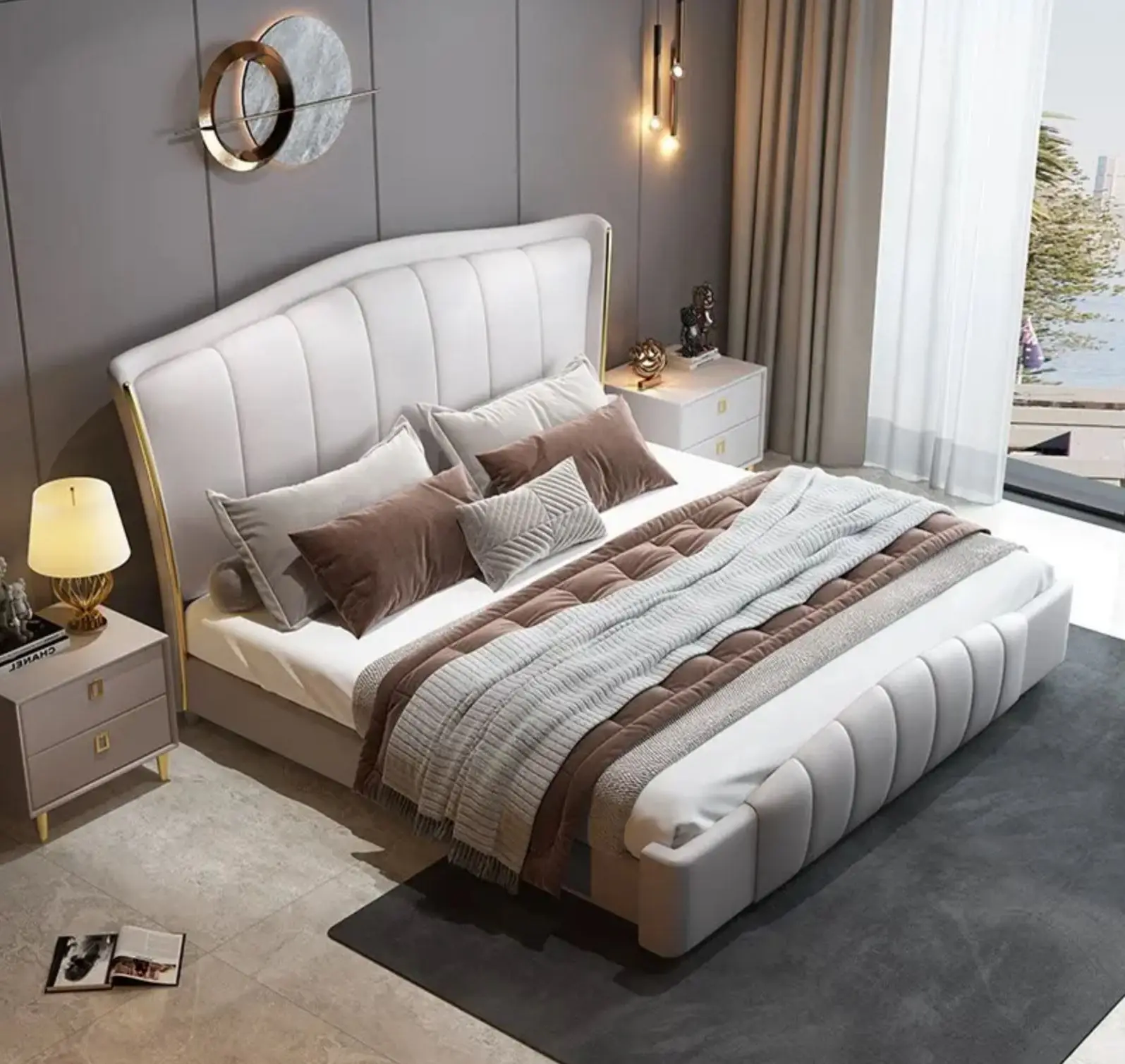 Latest Modern light luxury double bed simple technology cloth wedding house master bedroom set
