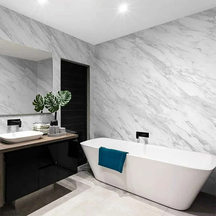 Interior Pannelli Lastre Finto Marmo Prezzo Marmor Paneele Grey-Imitation Wpc Marble Look Like Effect Wall Cladding Shower Panel