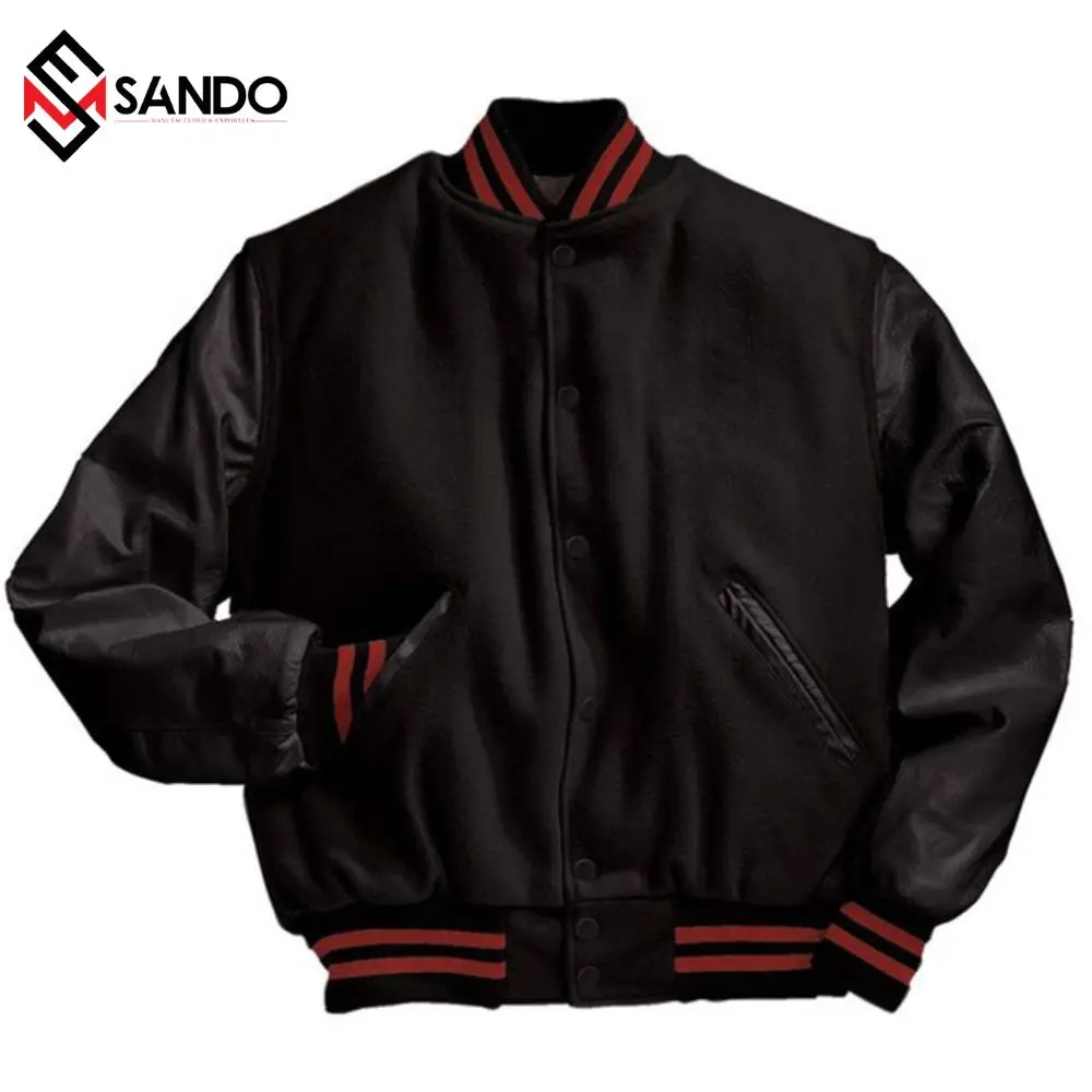 Black custom embroidery logo sleeves chenille baseball letterman varsity jacket bomber baseball jackets summer parka