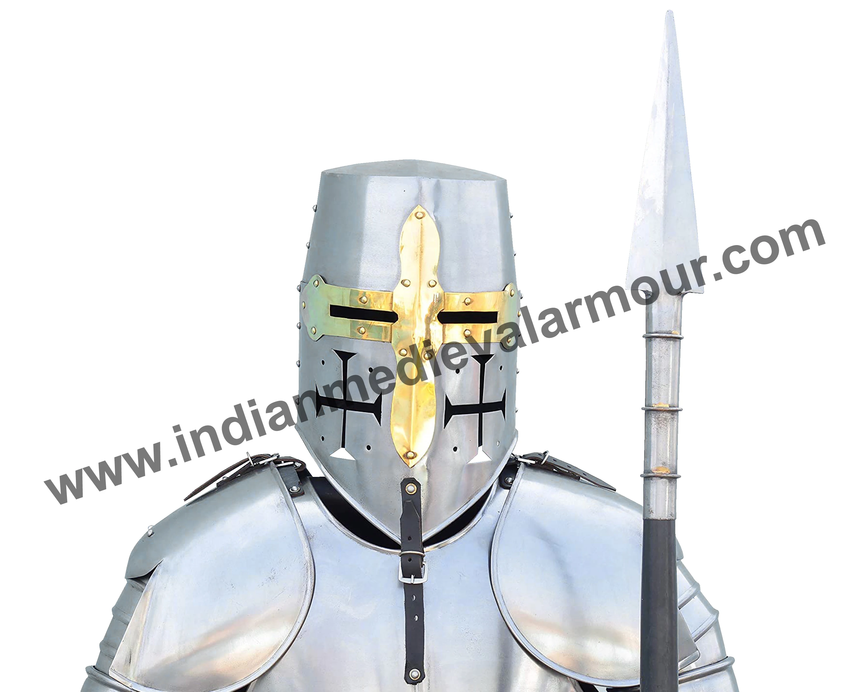 Metallic Full Body Armour Suit Combat Wearable Steel Costume with Display Stand Full Body Length Medieval Armor
