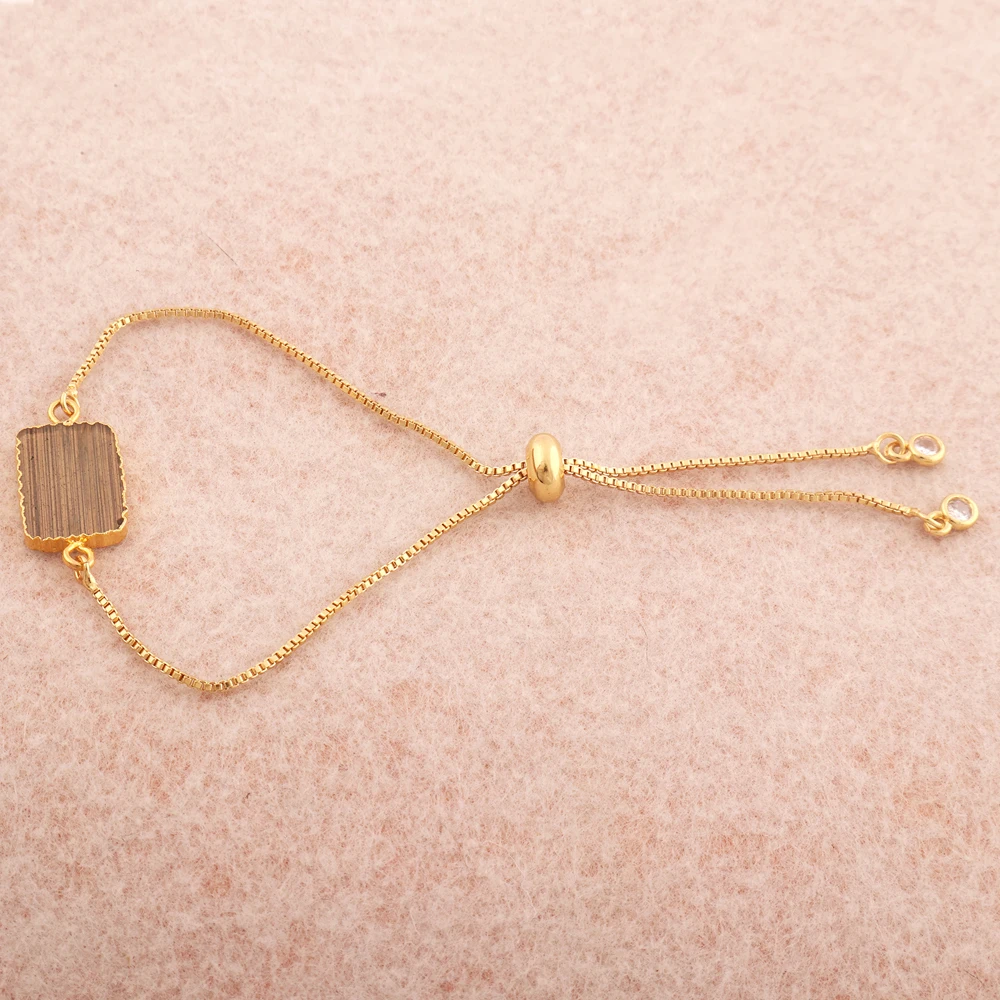 Wholesale Customized Natural Flashy Labradorite Rhinestone Pull Bracelet Diamond-Studded Brass Chain Gold Plating Zig Zag Gift