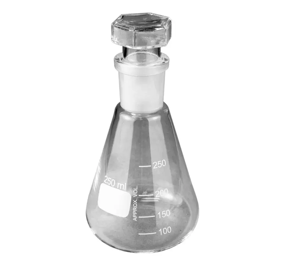 Коническая колба с заземляющим соединением и полая пробка, высококачественный материал, боросиликатное стекло, радикальный элемент для лабораторного использования