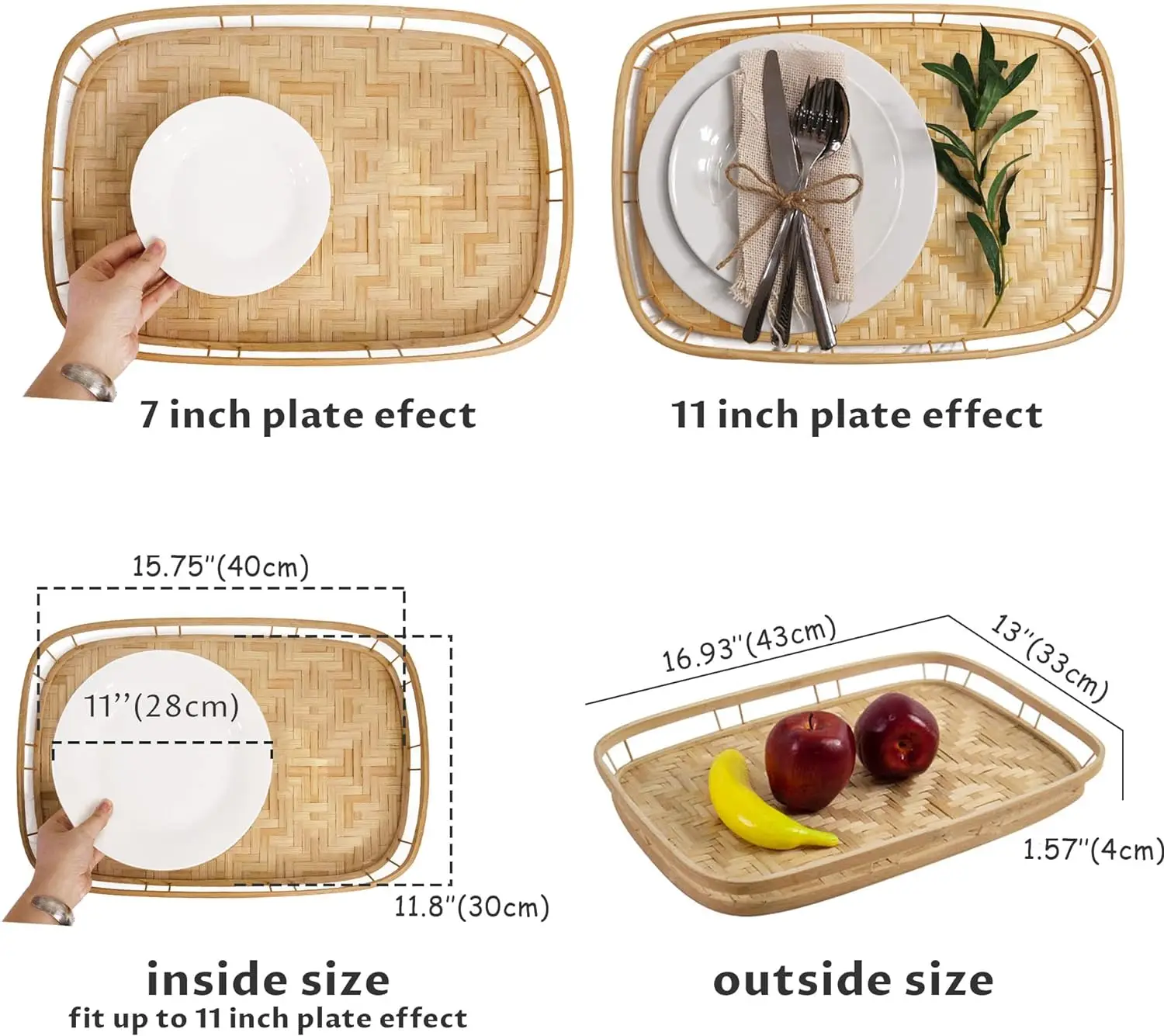 Hot design handwoven natural bamboo serving tray with rectangle shaped to decorate and store food wholesale from Vietnam