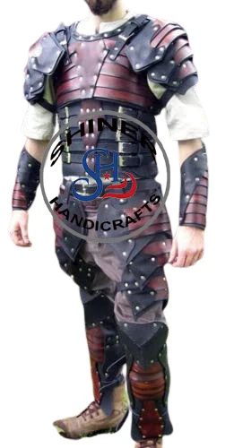 Medieval Cosplay Leather Armor Half Suit Knight Warrior Leather Chest Armor Halloween Costume SCA Black & Brown Costume