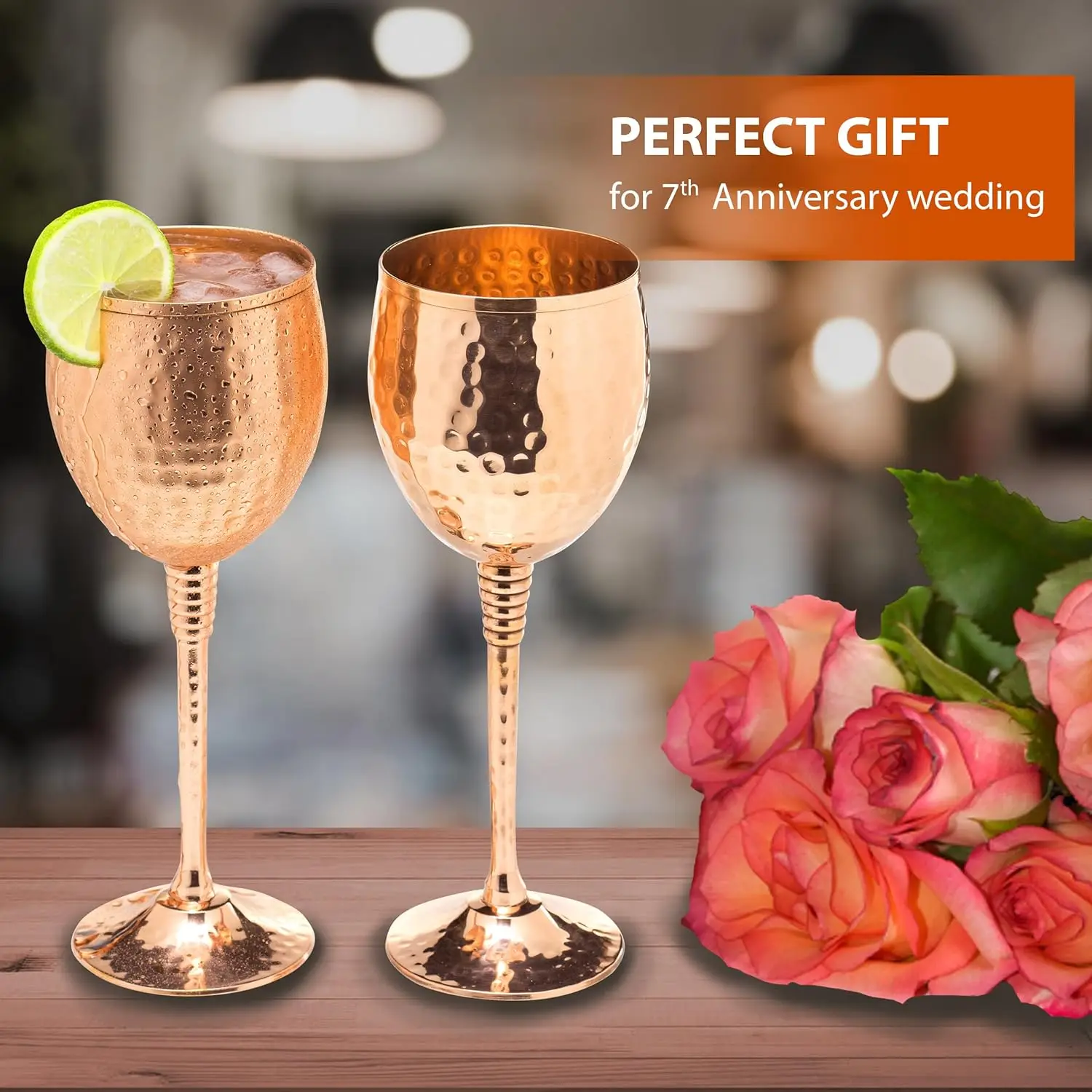 Vintage Premium Quality 12oz Hammered Copper Wine Glass Unique Style Goblet Chalice for Beer & Drinkware Use