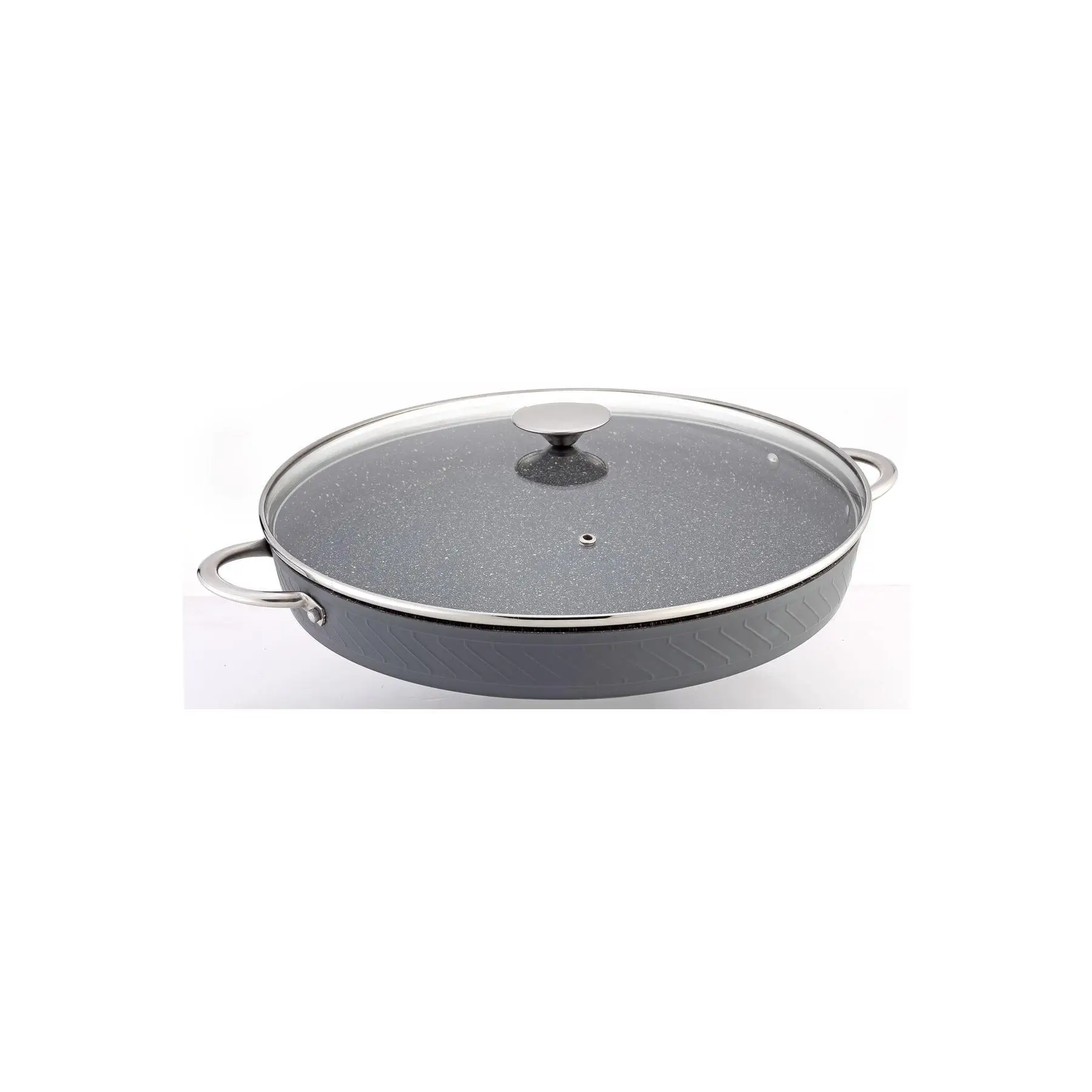 Granite Straight Oven Tray with Glass Lid and Pipe Handle 38cm Pro plus