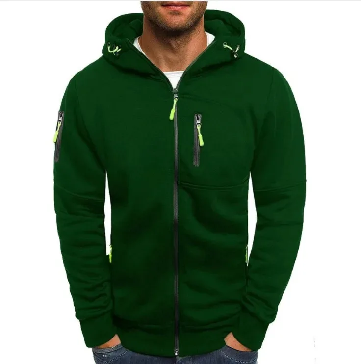 2024 New Men Hoodies Casual Hoodies for Men with Zip Pockets Full Zip Long Sleeve Sweatshirt Sports Hooded Jacket