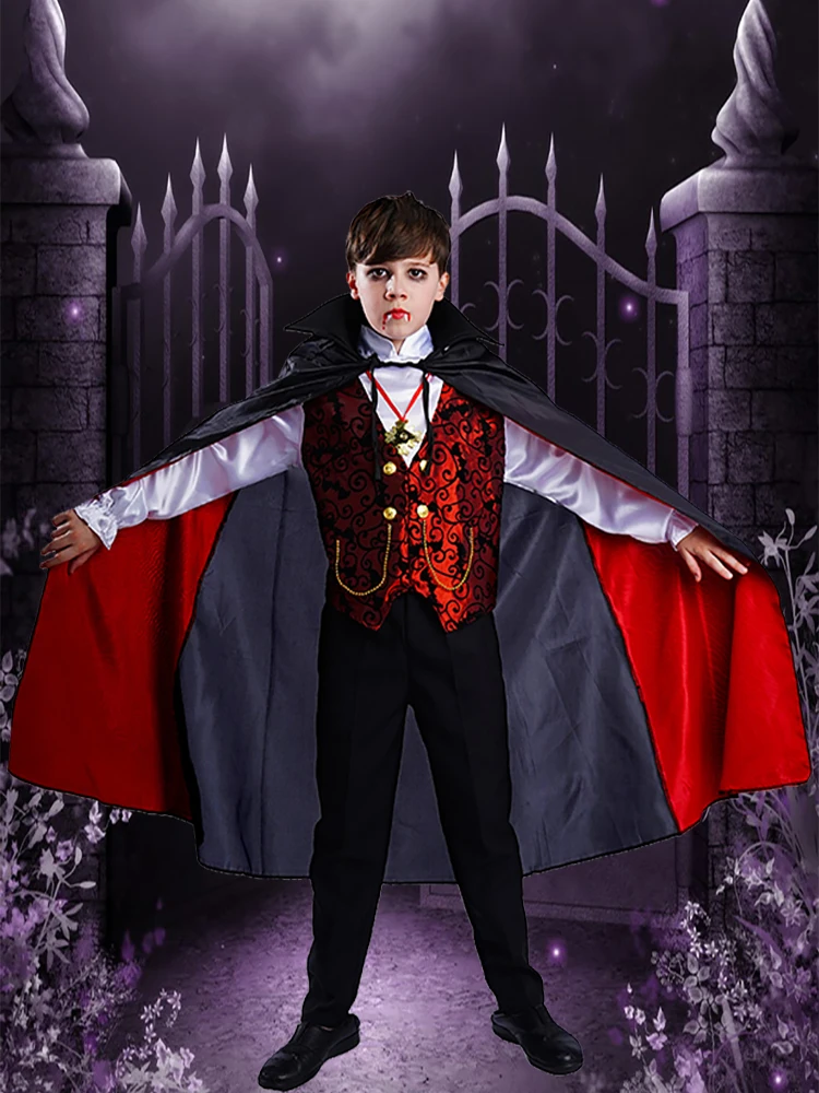 Wholesale Boy Dark Vampire Dracula Cosplay Cloak Suit Kids Halloween Carnival Party Costume