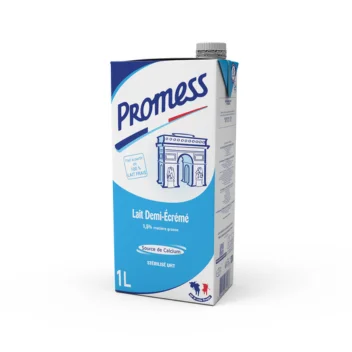 PROMESS High quality semi-skimmed UHT milk in 1L brick - ambient, long shelf-life and halal certified