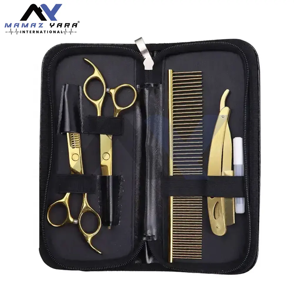 6-Inch Stainless Steel Professional Barber Scissors Set Hairdresser Haircut Comb and Razor Hair Cutting & Thinning Shears