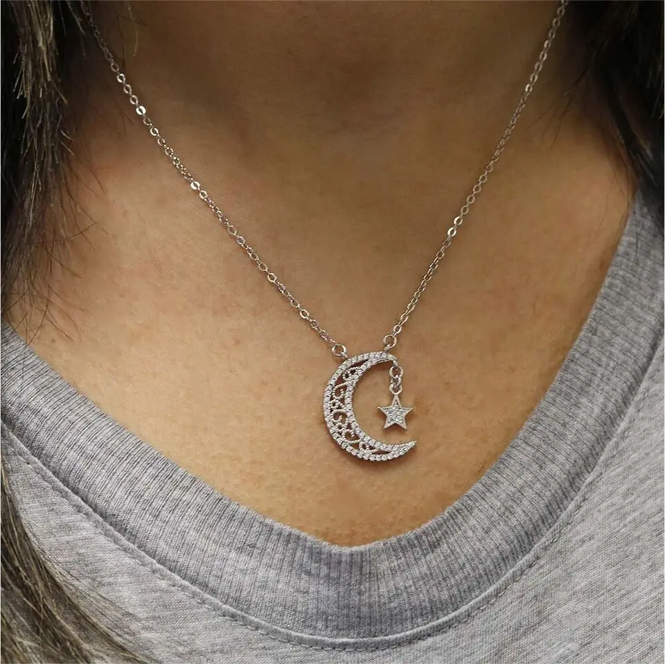 Wholesale Supply 925 Sterling Silver Plated Moon & Star Necklace Pendant for Women Daily Life use for Sale from India