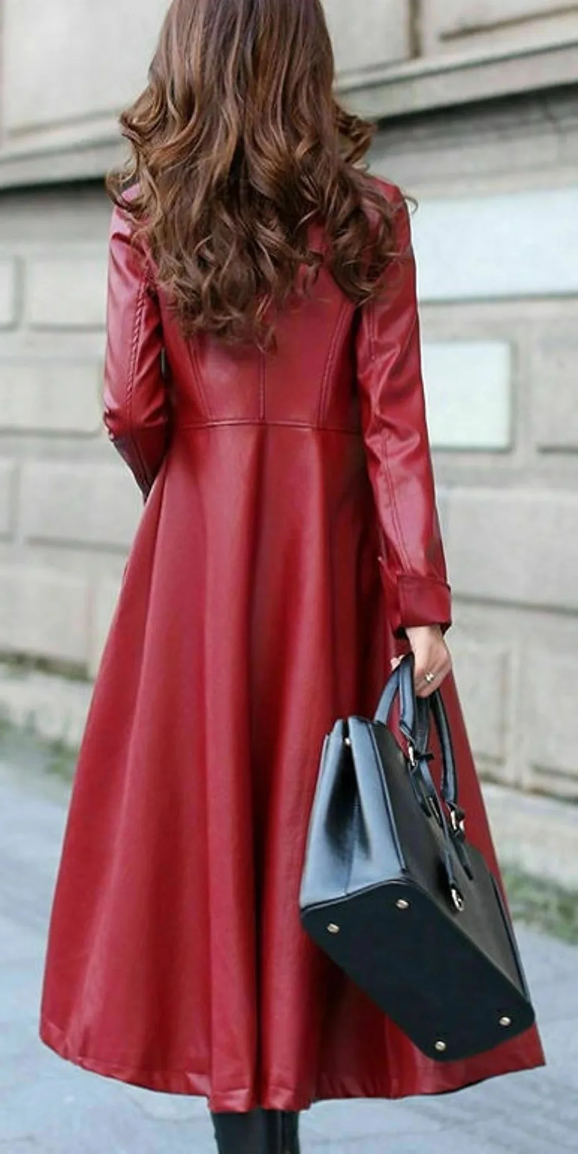 women red leather trench coat one button closure long coat single breasted leather coat stylish celebrity long overcoat