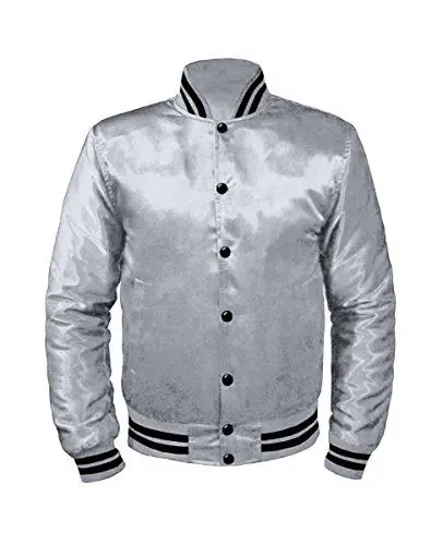 Satin Varsity Jackets Custom Covered Button Satin jackets Silk Satin Baseball Jackets