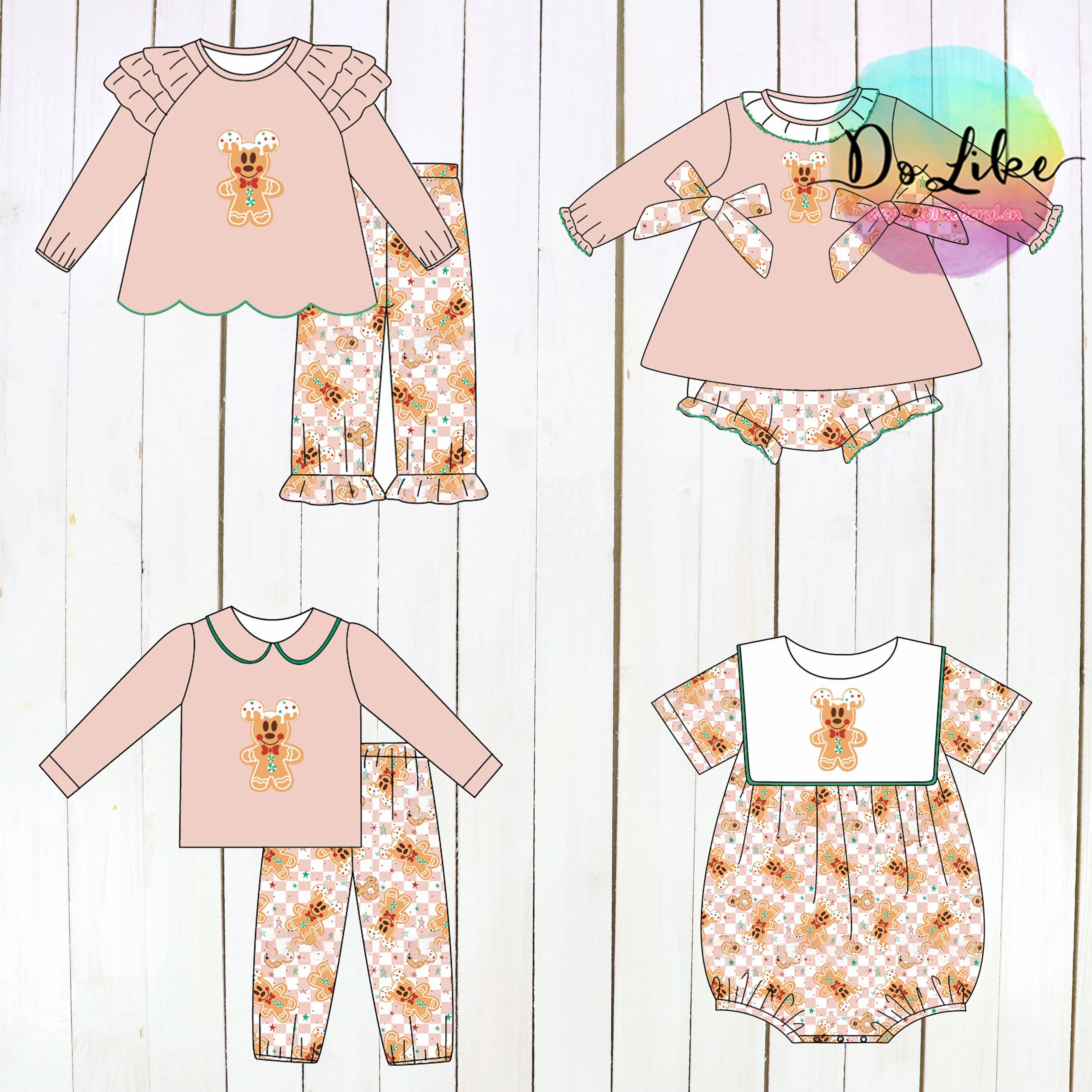 Kids clothing Christmas girl outfit custom printed baby rompers ruffles two piece girls clothing sets