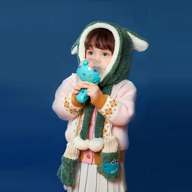 KOCOTREE Full Finger Kids Gloves Dinosaur Knitted Mittens Plush Thicken Christmas Gloves