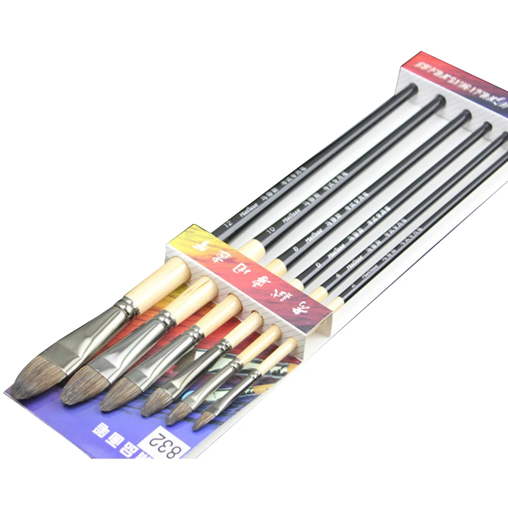 Matisse 832-A/B 6/set Wolf Hair Professional Artist Oil Gouache Acrylic Flat Head Paint Brush Set with Wooden Long Handle