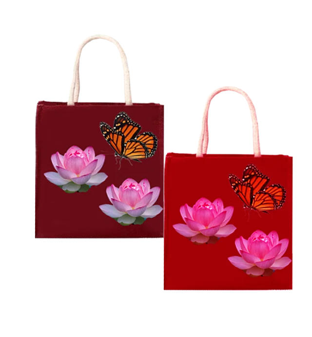 Eco friendly nice Printed Shopping large jute bag weaved padded handle brown color bag made in West Bengal