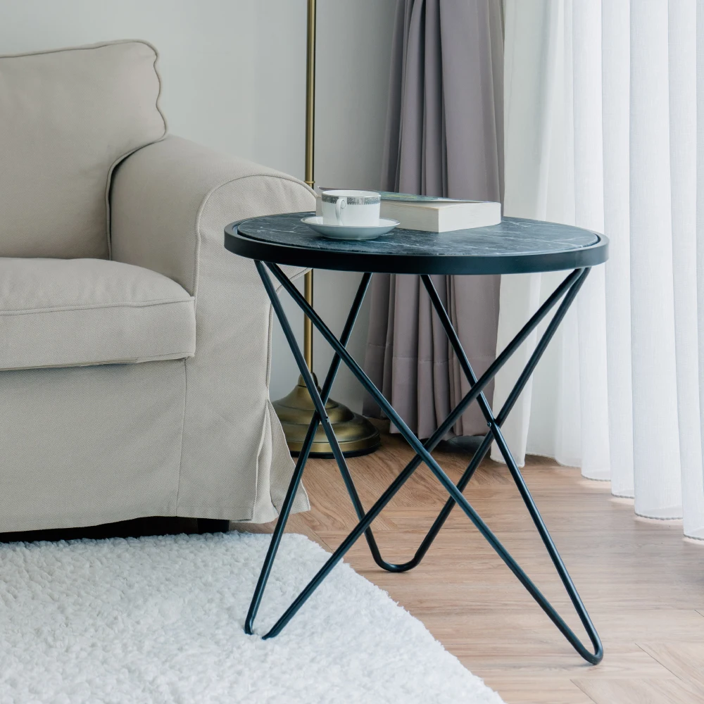 Home Storage Wholesale Taiwan Manufacturer Household Black Marble Grain Round Coffee Side Table