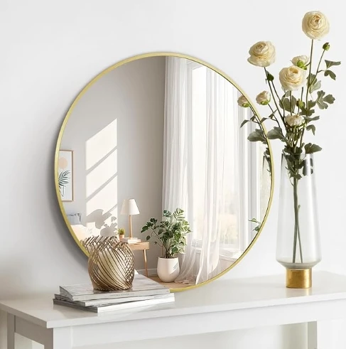 Simple black gold slivier 24inch aluminum alloy round metal home bathroom living room wall decorative mirror
