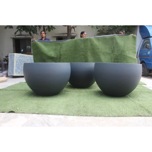 Terrace Garden Glossy look Outdoor Indoor Resin Decorative Round Pot Set FRP Flower Vase for Hotels, Malls, Offices, airports