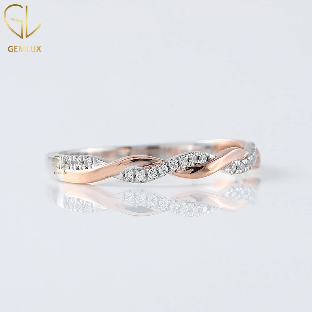 Elegant Looking 14k Round Diamond Twisted Eternity Moissanite Diamond Two Tone Infinity 925 Sterling Silver Wedding Band Ring