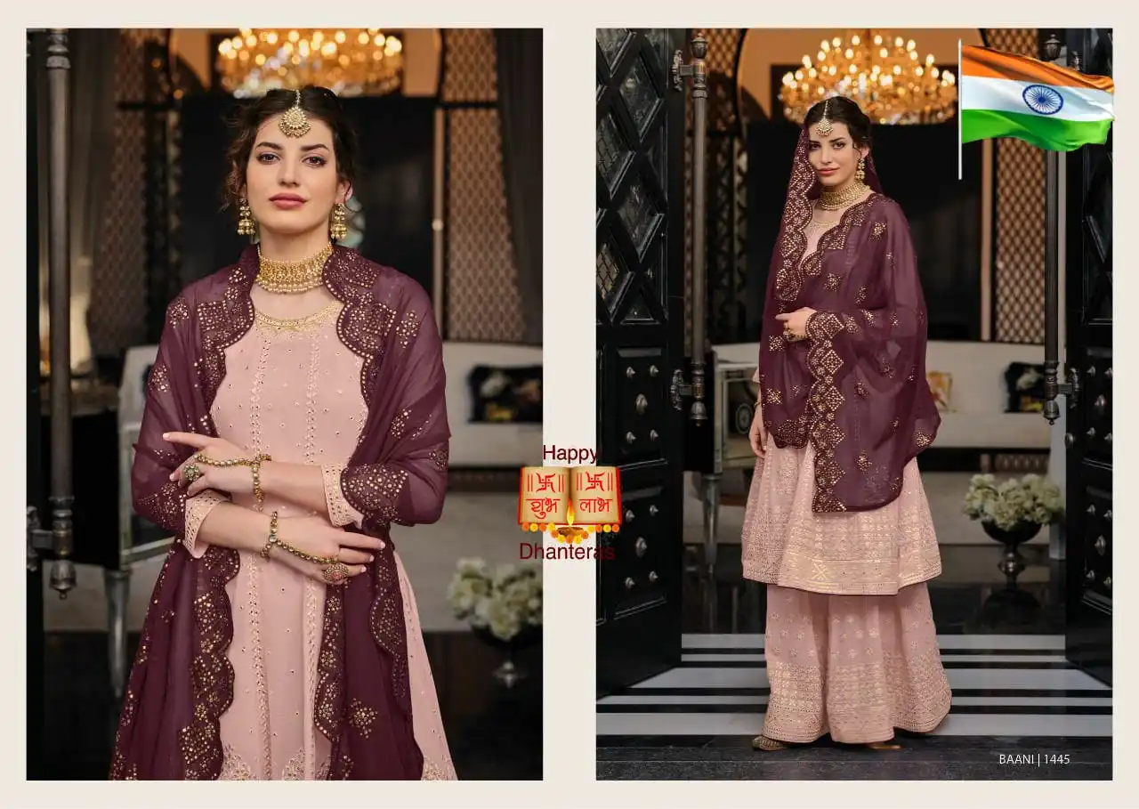 Heavy Faux Georgette with Bad La Work Embroidery Stitch Work With Stanton Inner Semi Stitched Suit for Online Sale