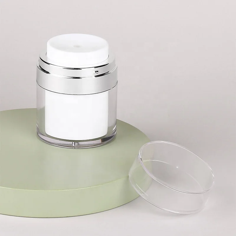 High-end Luxury Silver 50g Cosmetic Packaging Container Airless pump Jar for Cream Foundation