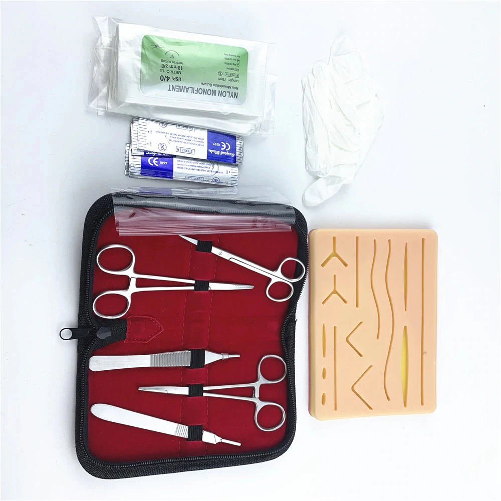 Training Kit German Steel Leather Zipper Case Medical Surgical Dissecting Medical Students Surgical Suture Practice Kit