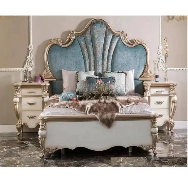 Набор для спальни в стиле французского рококо деревянная кровать большого размера Классическая отделка ручной работы с тумбочкой кровати основной комнаты