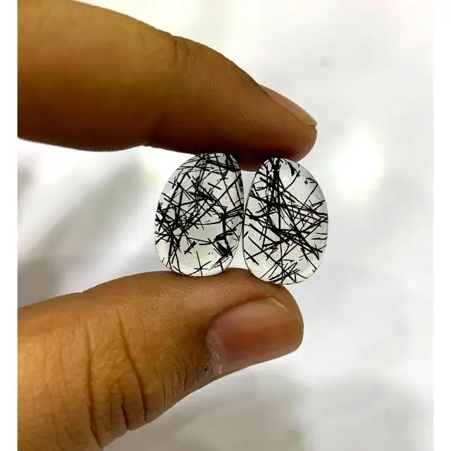 100% Natural Black Rutile Pair Cabochon Gemstones Wholesale Product Best Quality Material Jewellery Making