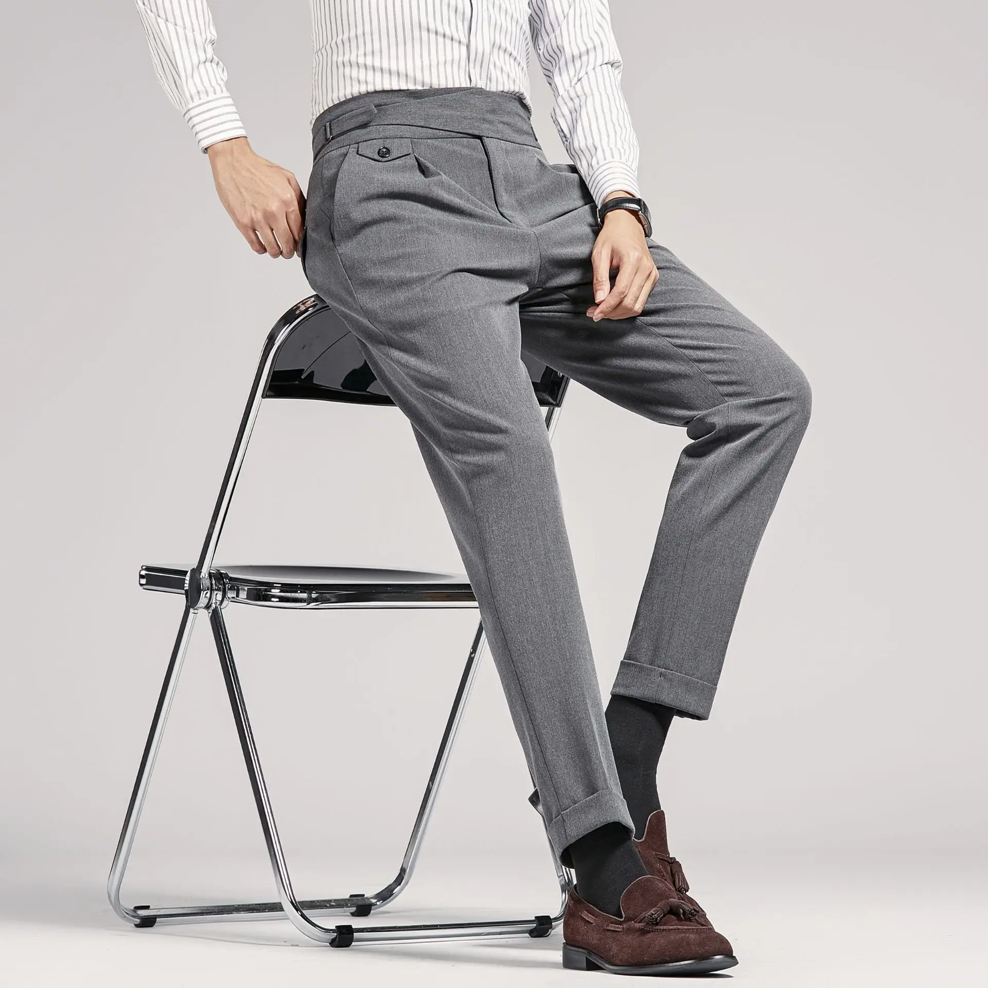 High End High Waist Naples Solid Slim Fit Suit Pants Trousers For Man Straight Formal Dress Business Black Dress Pants For Men