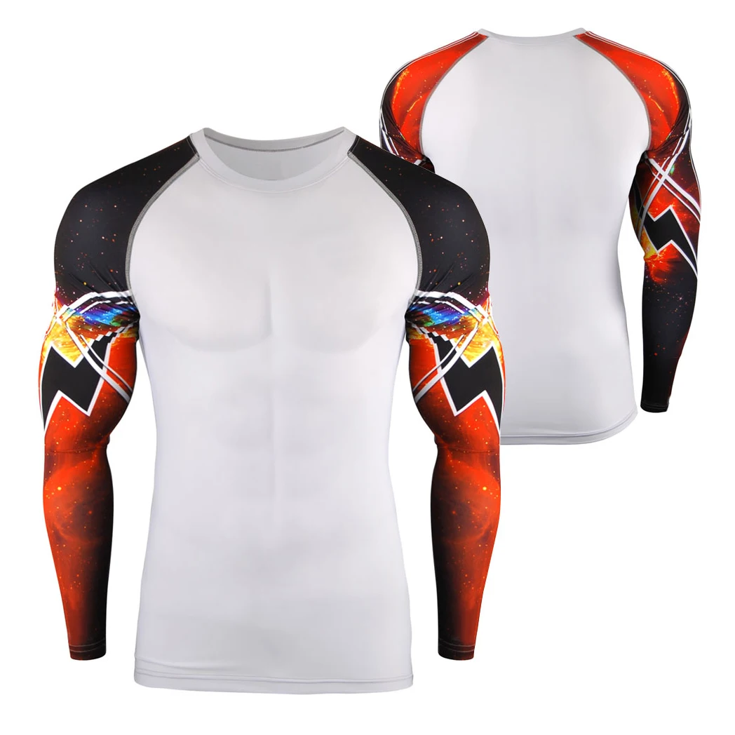 Man Long Sleeve Gym Clothing Sublimation Printed Custom MMA Surfing Rash Guard Compressed T-shirt Wholesale