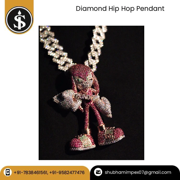 CVD HPHT Diamonds Gold Hip Hop Pendant with Knuckles in Red Rubies/ Green Emeralds At Competitive Market Price