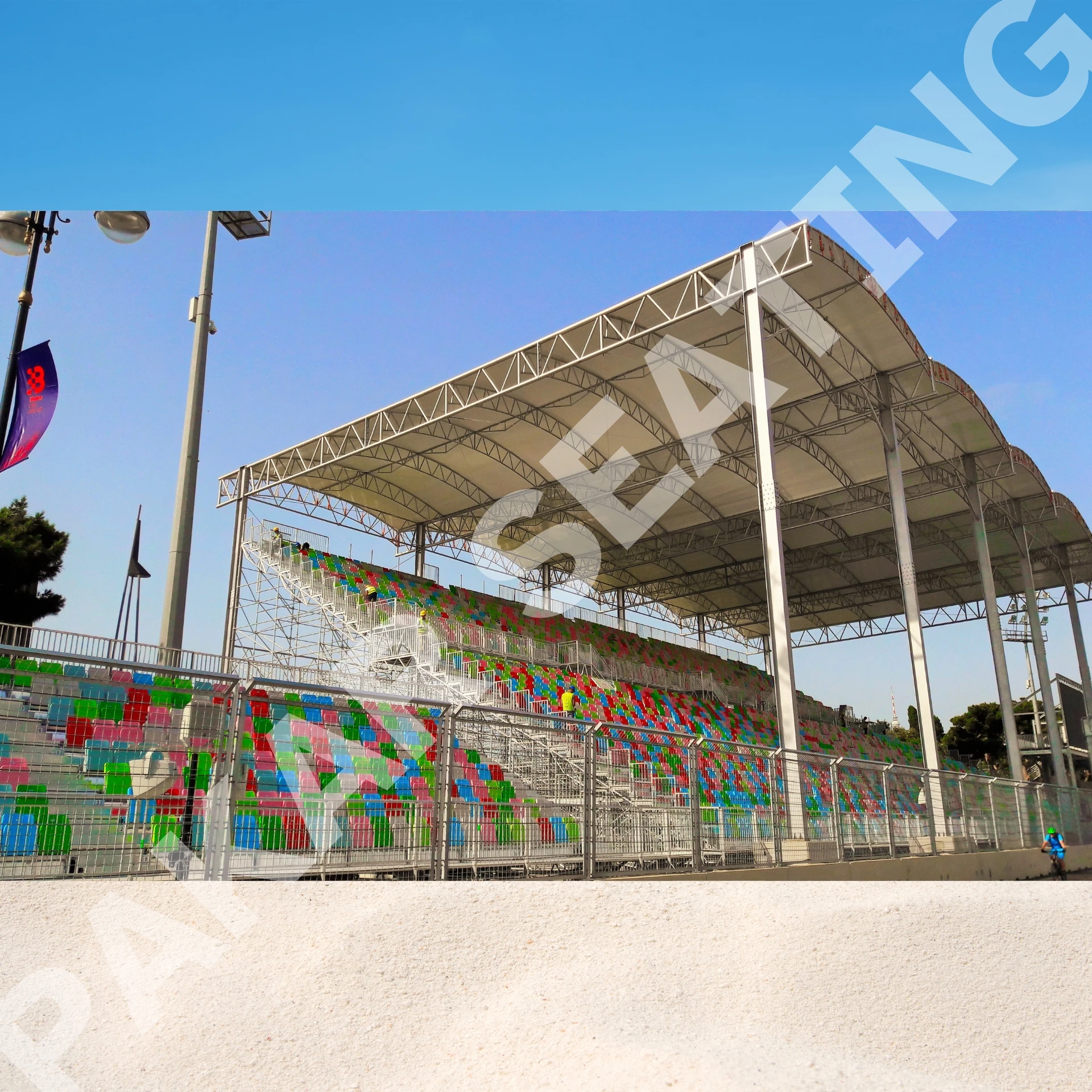 Portable Grandstand for Auto Moto Racing Indoor Outdoor Sports Events & F1 Races with Roof Bleacher & Staircases CN Plug Type