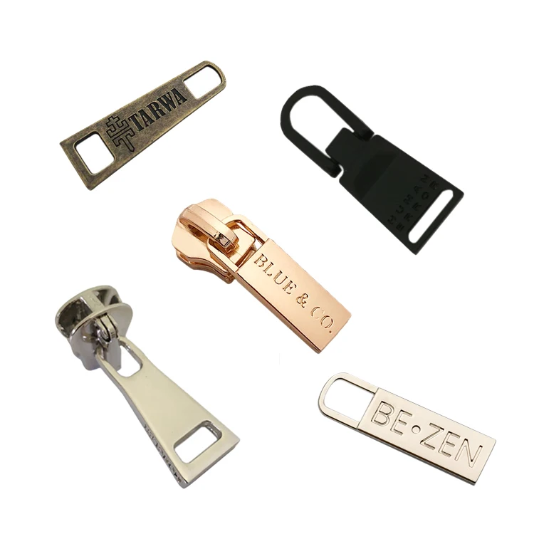 Custom Engraved Logo Metal Brand Zipper Pull Charms, Custom Made Bag Metal Zipper Slider Puller For Handbag Garment