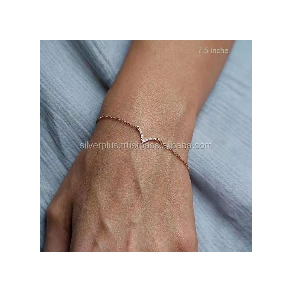 Natural Diamond Essential V Bracelet in Solid 14k Rose Gold Designer Jewelry Manufacturer