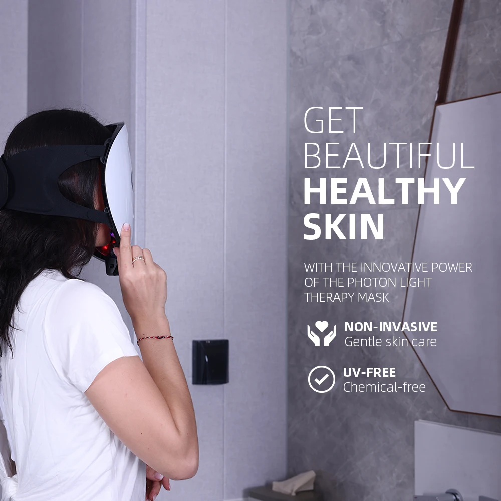 Redfy Far-infrared Graphene Hot Compress Pdt Face Lifting Flexible LED Red Blue Light Phototherapy Led Face Mask Device