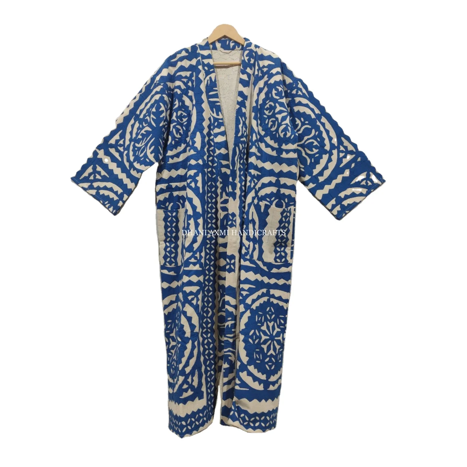 Applique Cut Work Design Maxi Gown Dress Wholesale Kimono Style Kantha Sleepwear Indian Cotton Bathrobe Handmade