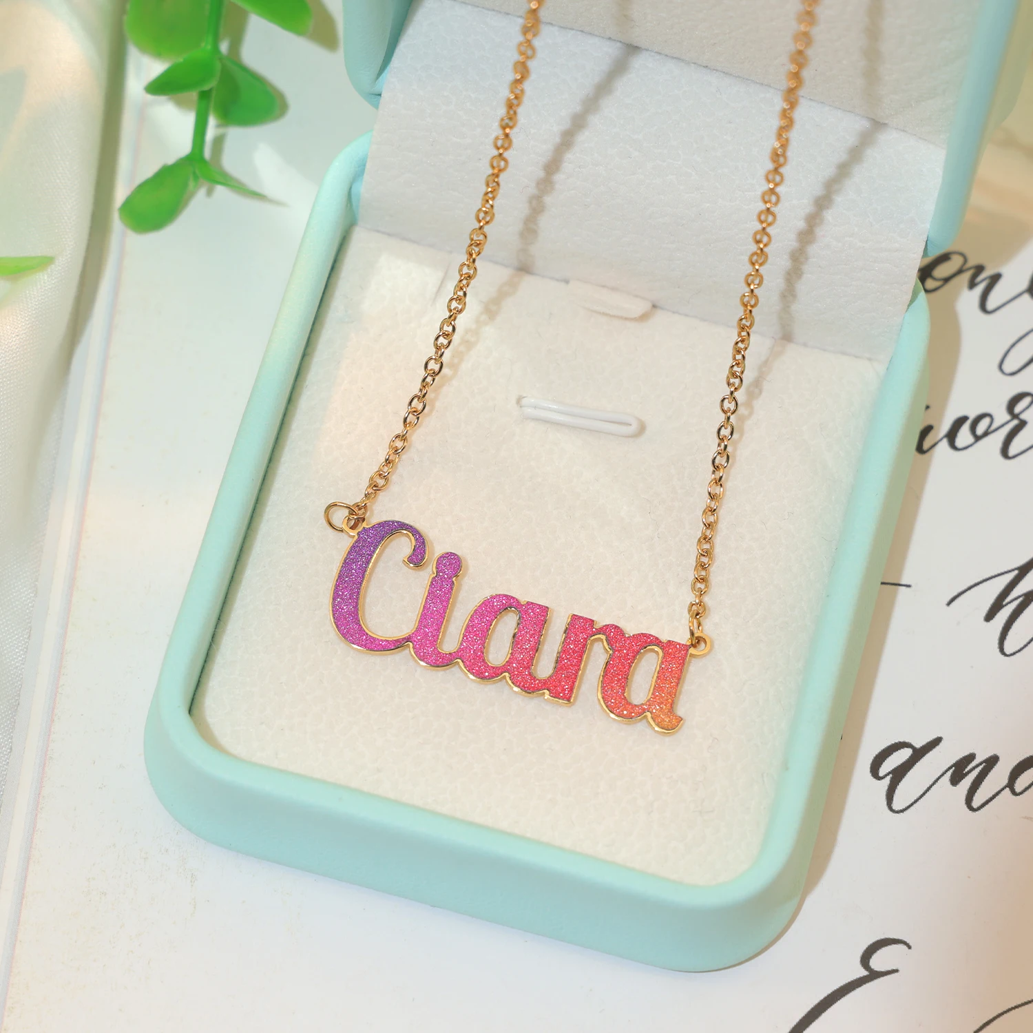 Wholesale name necklace Women Hip Hop Jewelry with beautiful colorful sticker 18K gold plated good gift for family