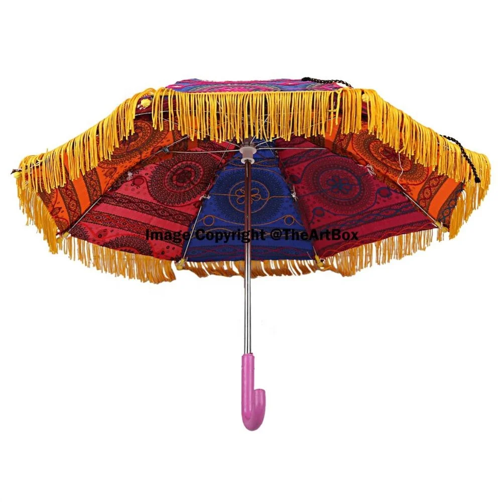 Wholesale Indian Cotton Vintage Umbrella Handmade Banjara Fabric Sun Protected Rain Protected Umbrella Beach Umbrella
