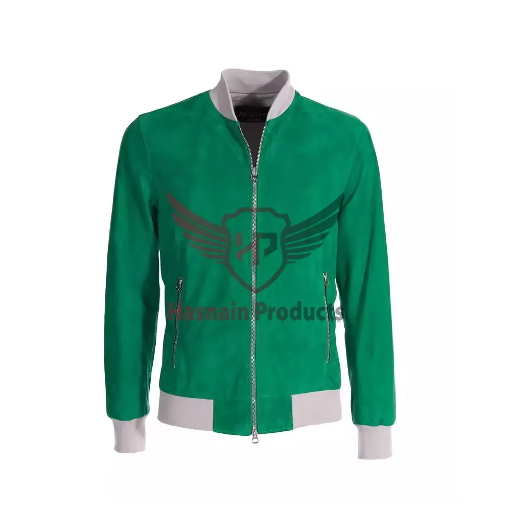 Custom Logo Plain Embroidery Green Suede Leather Pilot Bomber Jacket for Men Custom logo jacket Embroidered suede coat