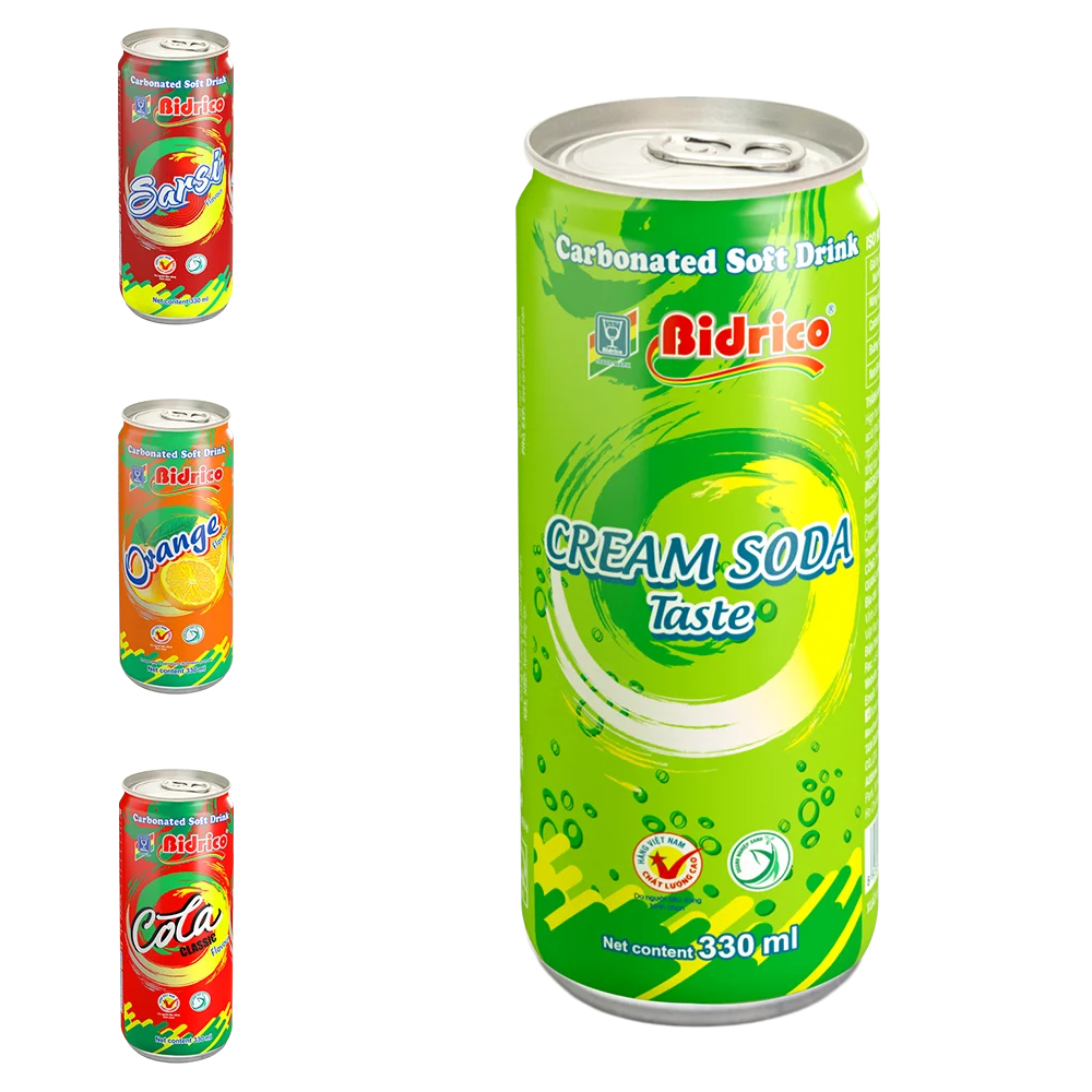Manufacturer Wholesale OEM Private Label Carbonated Soft Drink Cream Soda Taste 330ml Can Carton Box Packaging Bidrico Beverages
