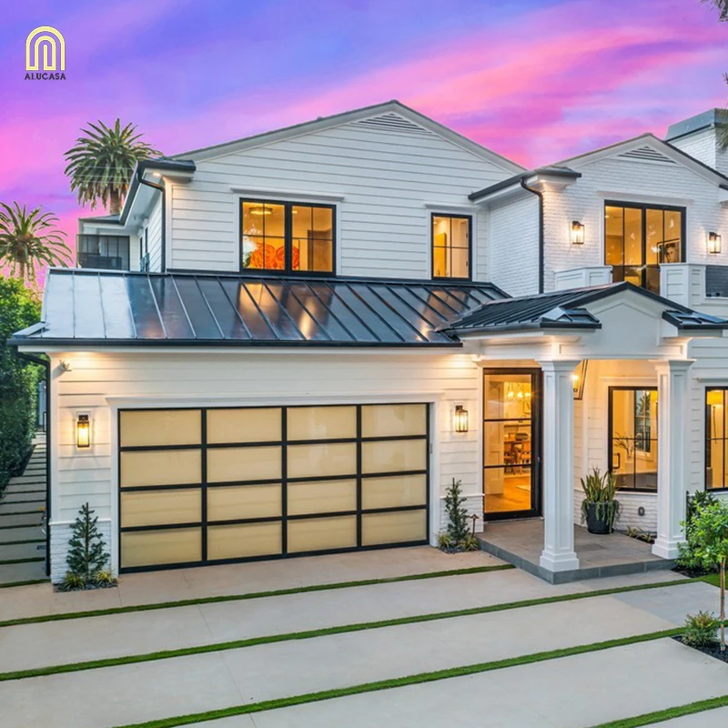 Alucasa European Residential Automatic Roll Up Aluminum Frosted Glass Bi Folding Garage Door