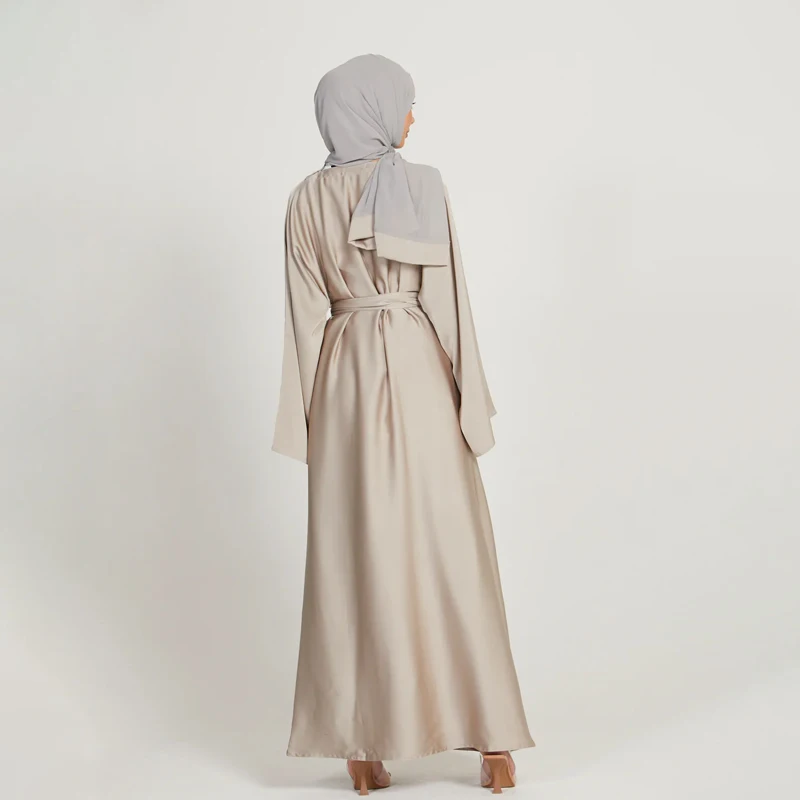 Custom Abaya Femmes Robe Musulmane Crew Neck Solid Color Women Maxi Dress Ladies Satin Muslim Long Dress Islamic Clothing