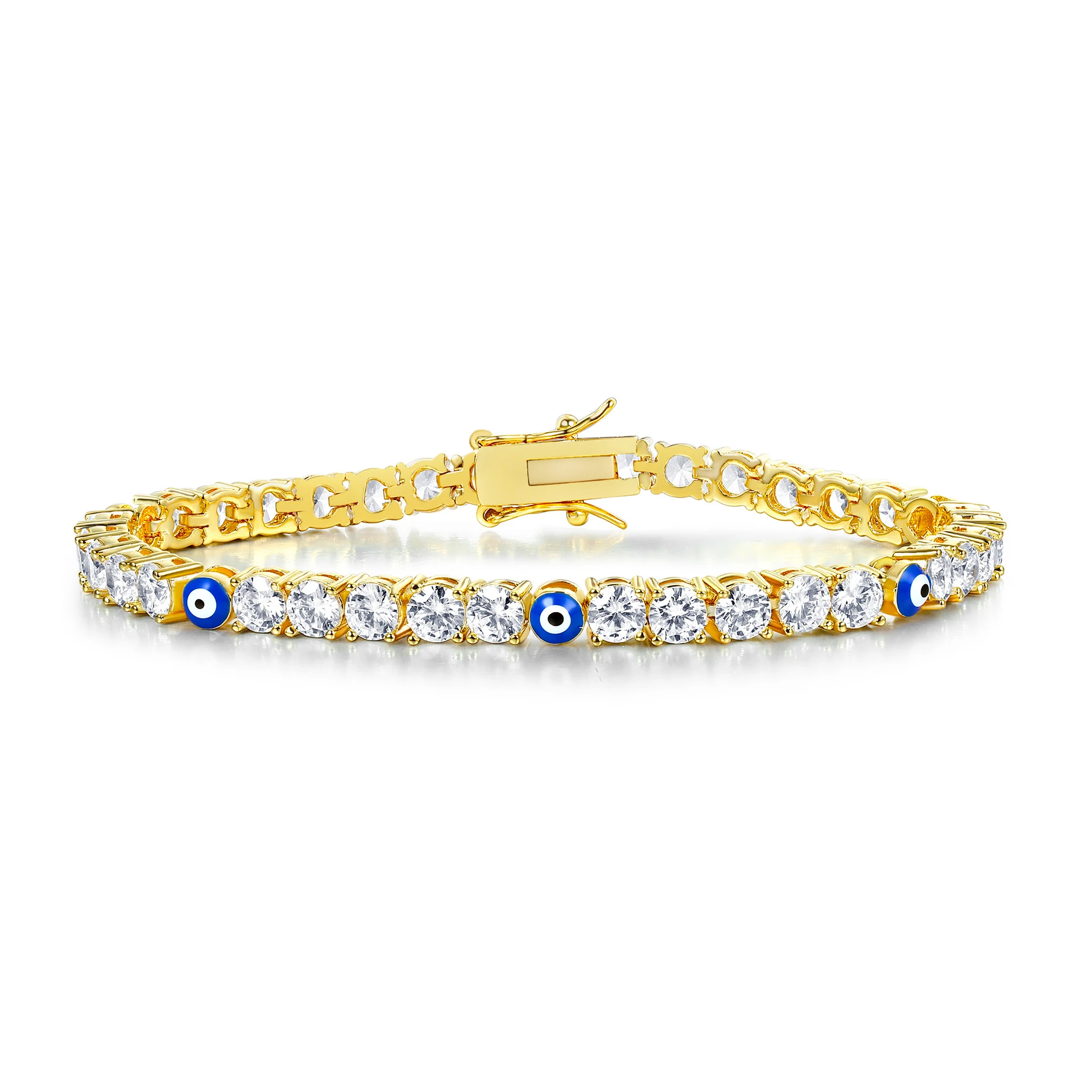 Wholesale 18K Gold Platinum Colorful Zircon Tennis Bracelet Devil Eye Eight-Shaped Buckle Fashionable Stainless Steel Chain Link