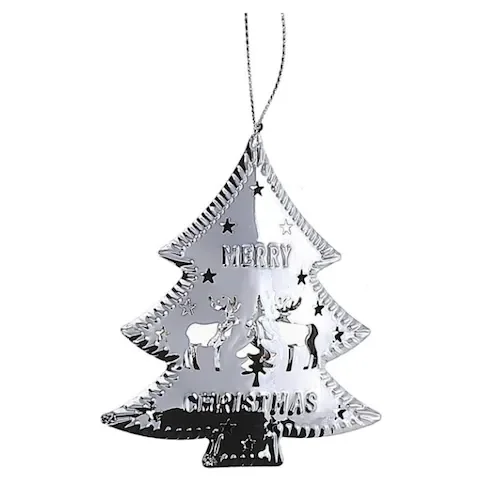Galvanized Liner Christmas Tree Metal Ornament with Hanging Rope Festive Home Decoration Packed in Box