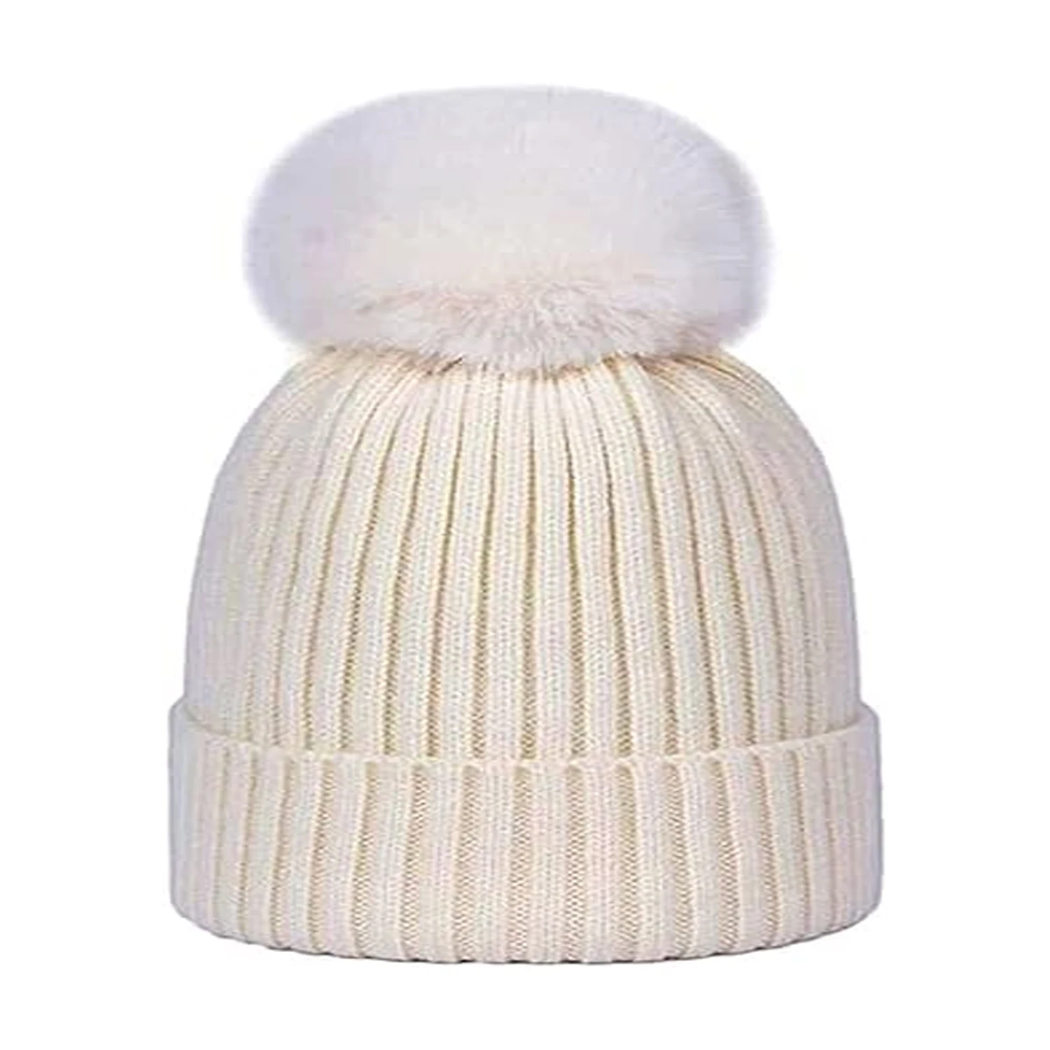 2024 New Arrival Women Cable Knit Winter Beanie Skull Cap Toque Warm Fleece Cable Knit Custom Ski Cuff Caps with Pom Pom Ball