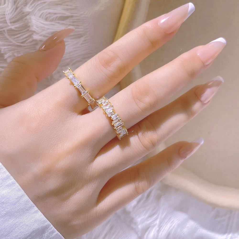 Luxury Ring Jewelry 18K Gold Plated Open Style Statement Cubic Zirconia Eternity Ring for Women Gift