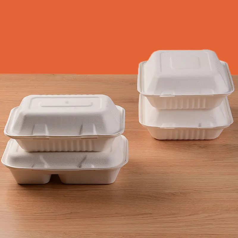 5 inch Hot SaleBiodegradable Bagasse Food Hinged Container  Disposable Sugarcane Pulp Lunchboxes